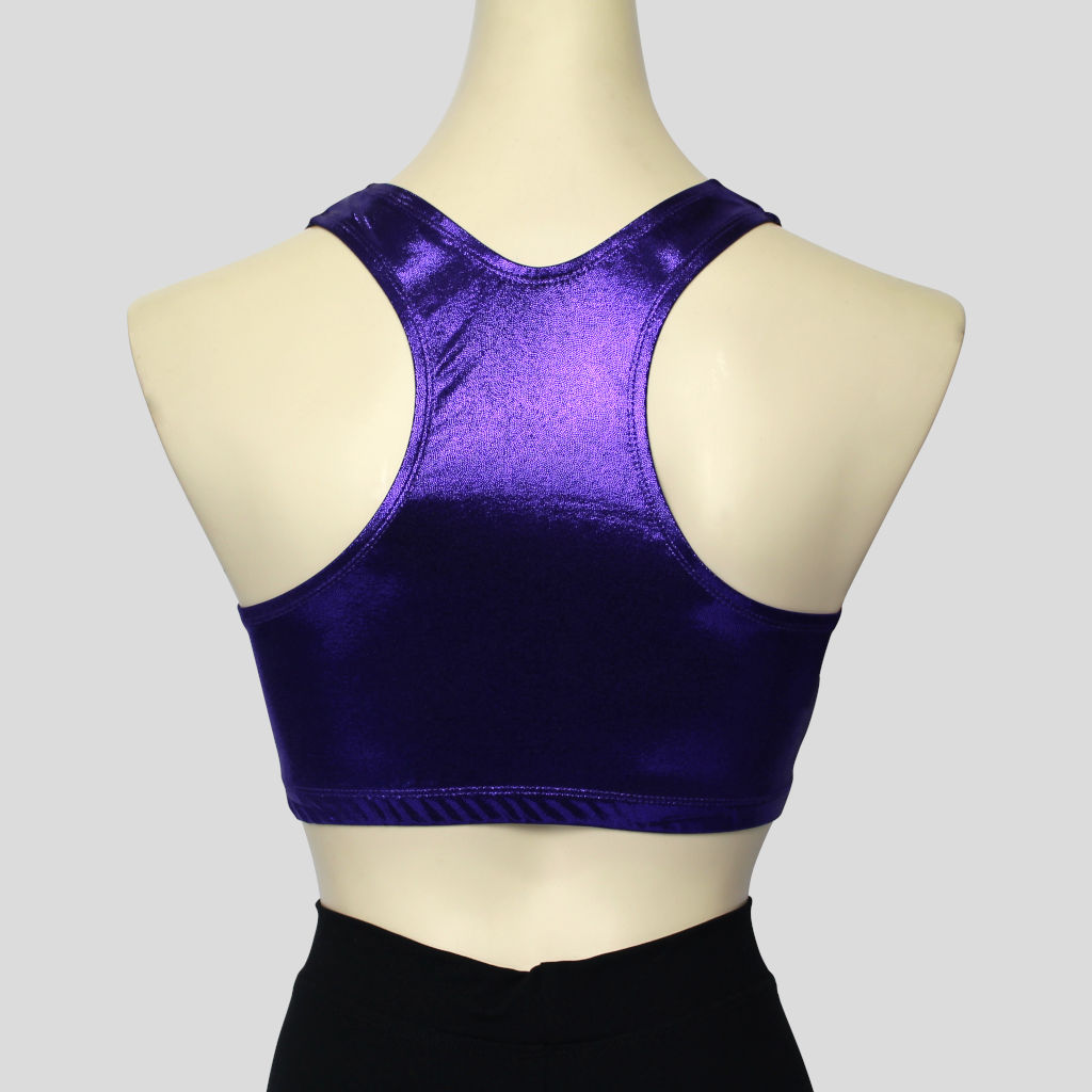 crop top crafted from a shiny purple mystique fabric