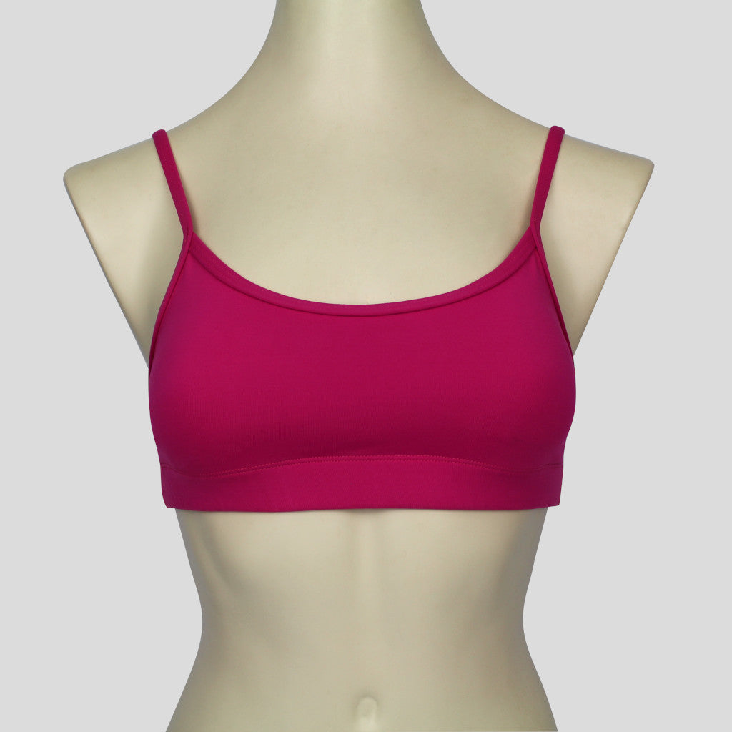 light to medium support active crop top with thin straps in pink