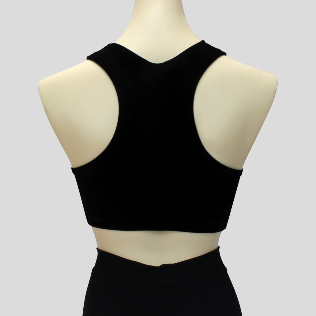 girls' essential black velvet crop top in a sportsback style