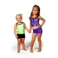 Two young kids wearing the basic bike shorts in black and purple