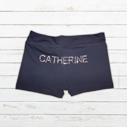 example personalised name on shorts in default K-Lee Designs diamante crystals styling