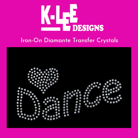 diamante crystal iron on transfer "<3 dance"