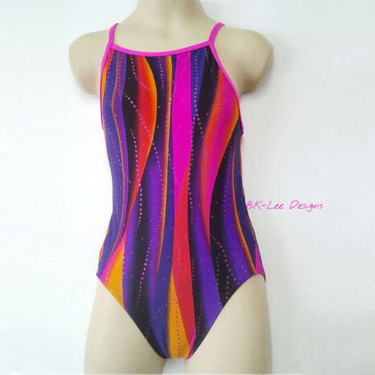 girls' sunset swirl pattern swimsuit piece with pink straps