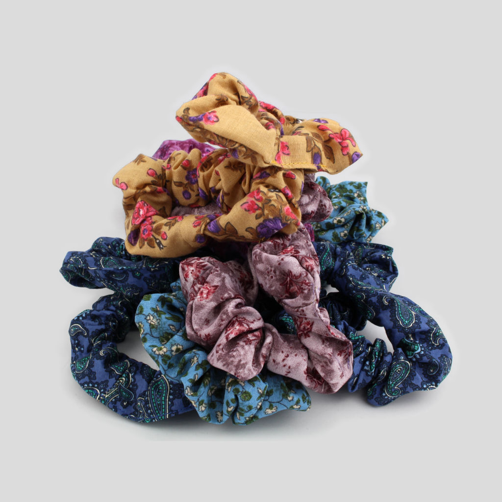 pile of scrunchies made of cotton in floral print