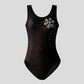Australian made girls black velvet leotard with copper glitter adorned with a flower diamante design