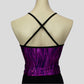 back view of the purple glittery grass swirls top with black straps