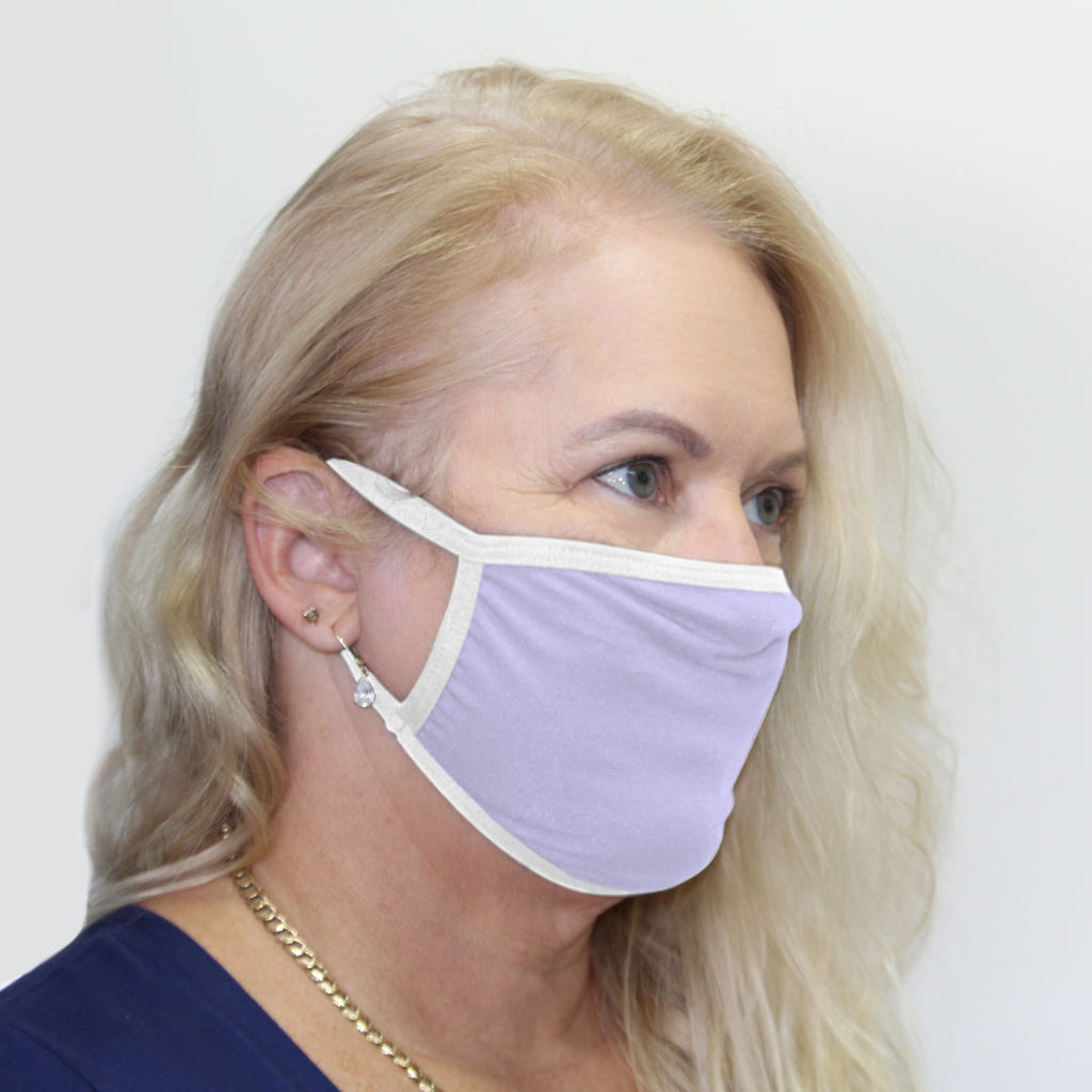 K-Lee Designs anti-bacterial and hypoallergenic Bamboo Face Mask in Lilac with White straps made in Australia