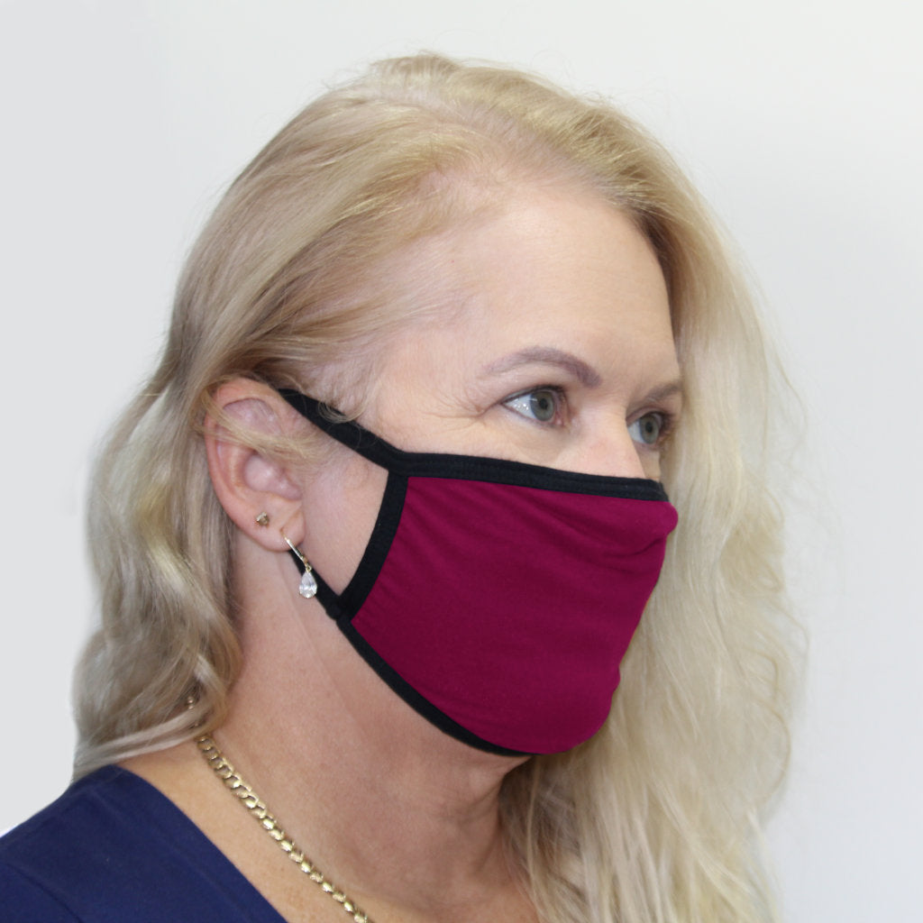 K-Lee Designs anti-bacterial and hypoallergenic Bamboo Face Mask in Mulberry with Black straps made in Australia