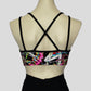back view of the graffiti print crop top with double black straps