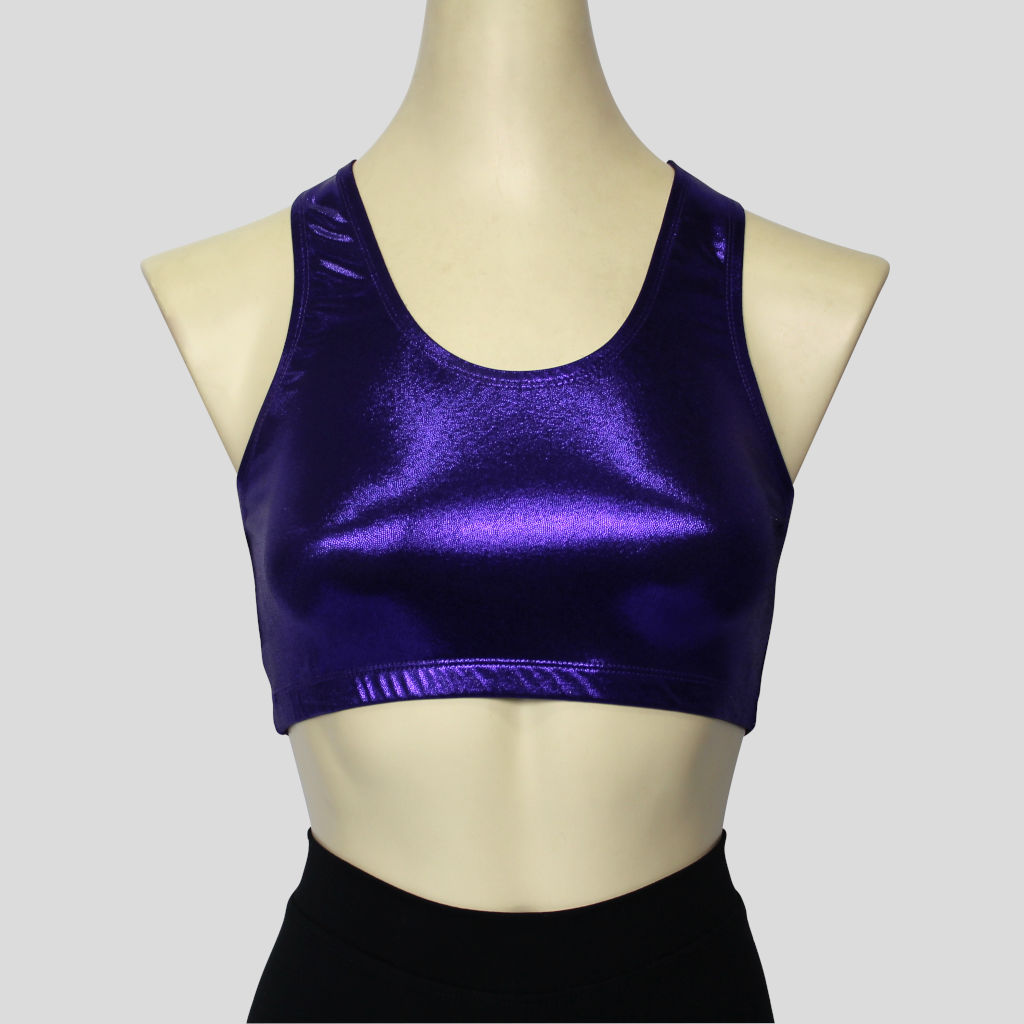 crop top crafted from a shiny purple mystique fabric