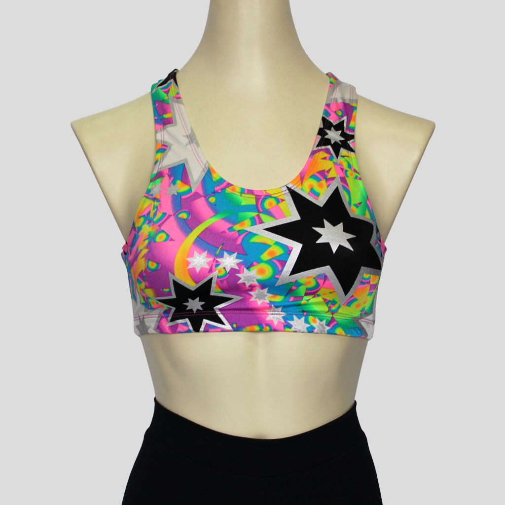 Girls' retro multi-burst crop top with thick shoulders