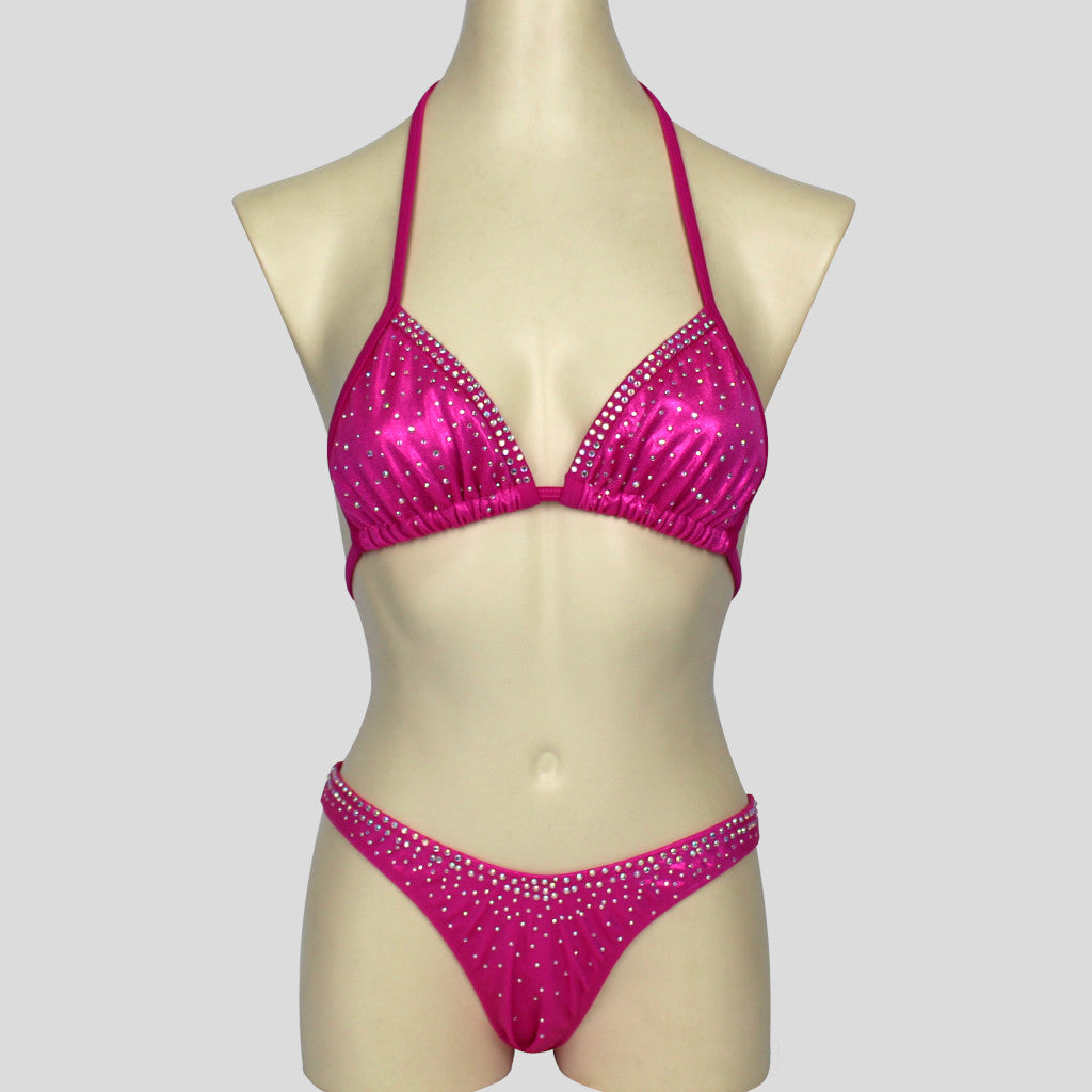 hot pink bodybuilding competition bikini set decorated with diamante bling