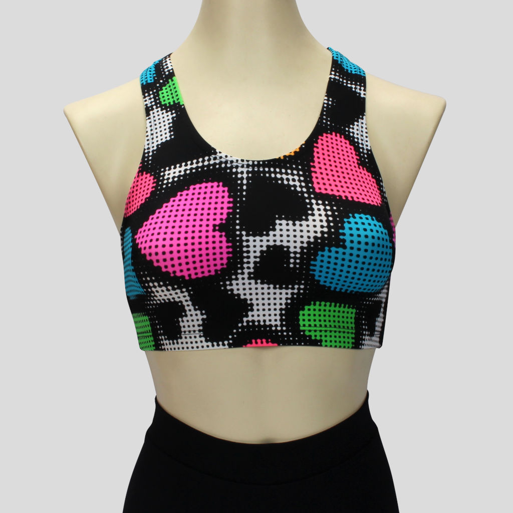 girls' pixel hearts print crop top in a sportsback style