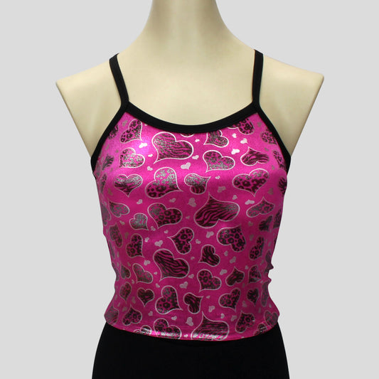 girls'  shimmery pink with silver hearts top with black straps