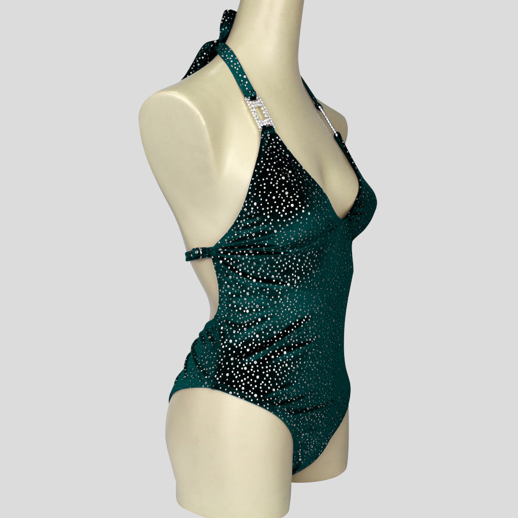 custom made womens bodybuilding one piece halterneck bikini in galaxy teal